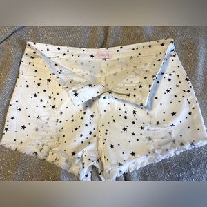 NWOT Pink Lily Distressed White Denim Shorts Black Stars